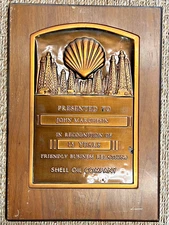 Vintage SHELL OIL COMPANY Gas Station Dealer Recognition Copper Plaque San Mateo