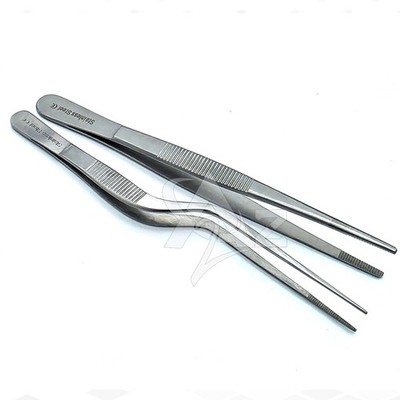 2Pc Kitchen Tweezers 5.5'' Set Culinary Food Plating Tongs, Blunt + Fine Serrated