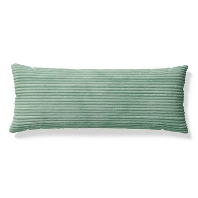 Body Pillow with Plush Ribbed Corduroy Removable Cover, 48'' X 20'', Light Green