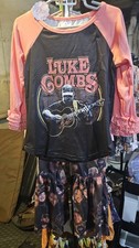 Luke Combs Girls Pink Graphic Long Sleeve 2-Piece Outfit Set Top Pants 5/6