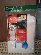 NWT Hanes Mens Tagless Tanks, Large 42-44” White Tank Top, Pack of 2