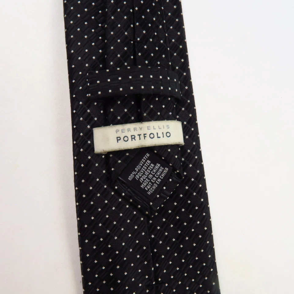 Corbata de Colección Perry Ellis Portafolio Negro Blanco Micro Lunares Cuello 58x3 Elegante Foto 3 de 4
