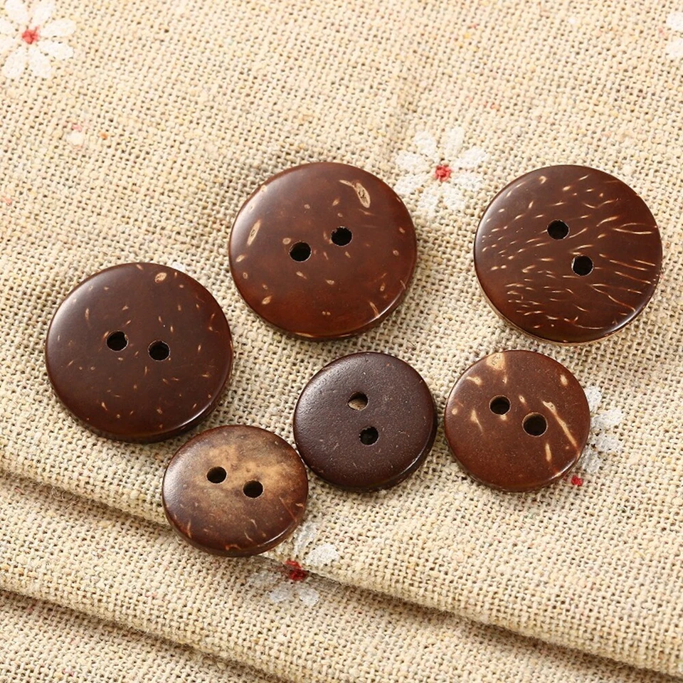 100Pcs Brown Coconut Shell 2 Holes Wood Sewing Buttons Scrapbooking Knopf Button - Image 2 of 4