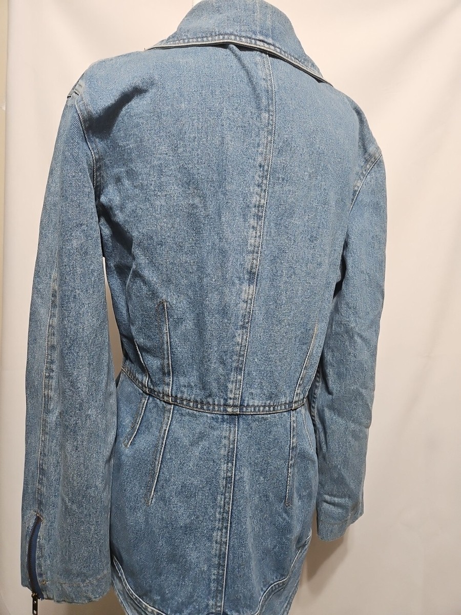 DKNY Denim Black Jean Jacket 10 Moto Zipper Style VTG Y2K