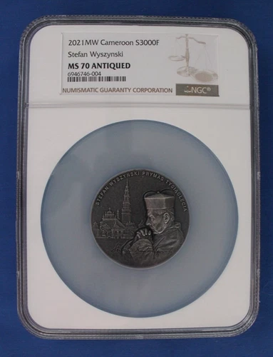 2021 Cameroon 100g Silver 3000F coin "Stefan Wyszynski" NGC Graded MS70 with COA