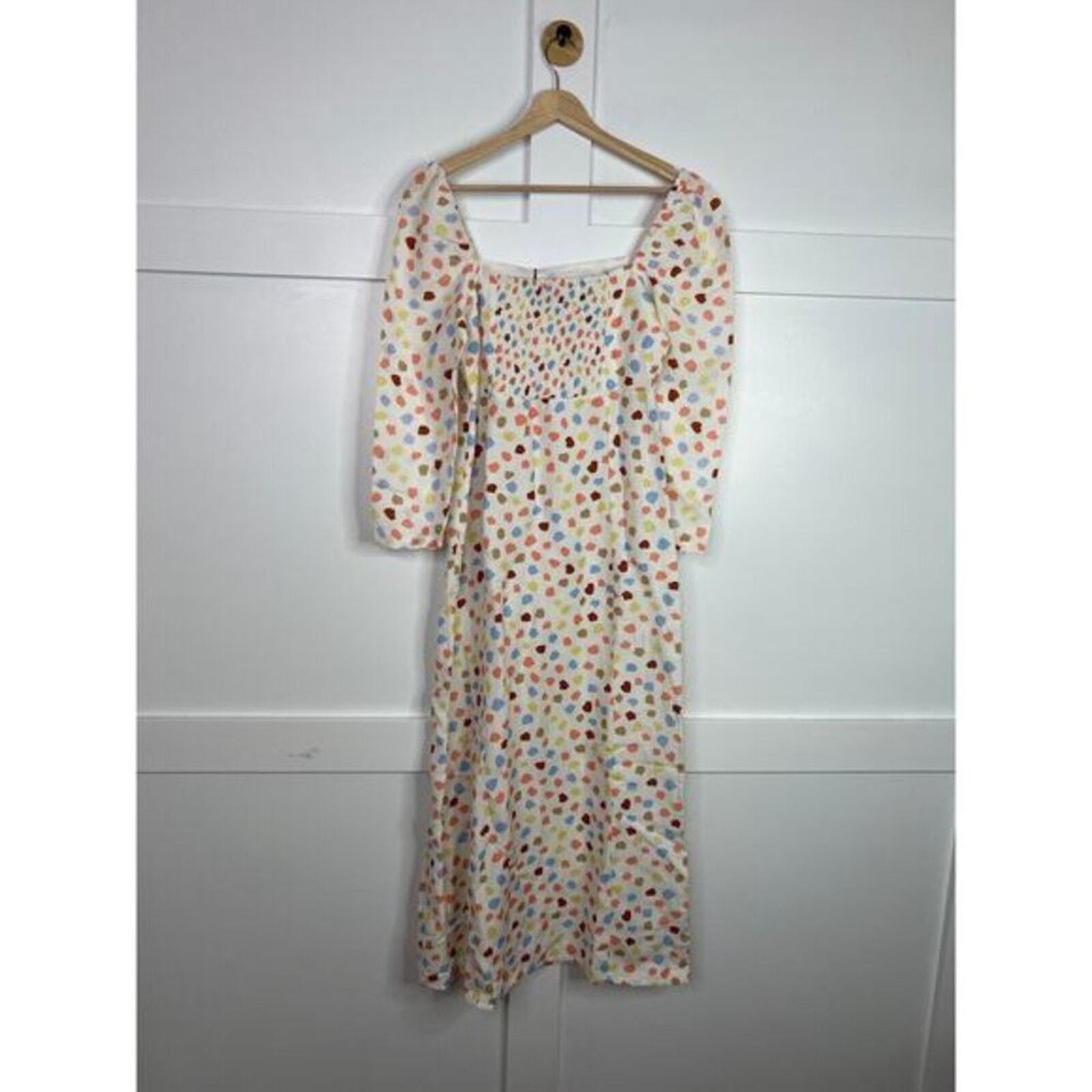 NWT Rixo Long Sleeve Square Neck Smocked Hattie Midi Dress Multi Spaced Tulip image 7