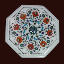 12" Marble Coffee Table Top Carnelian Floral Inlay marquetry Art Home Decor Gift