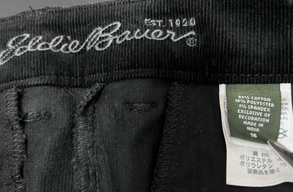 Eddie Bauer Mujer FALDA 16 Boho Chic Negra Pana Cremallera Bolsillos Botón Corto Foto 2 de 4