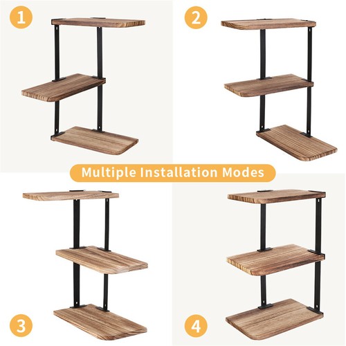 Corner Wall Shelf Rustic Wood Corner Floating Shelves Wall Mounted Adjust Shelf - Picture 11 of 12