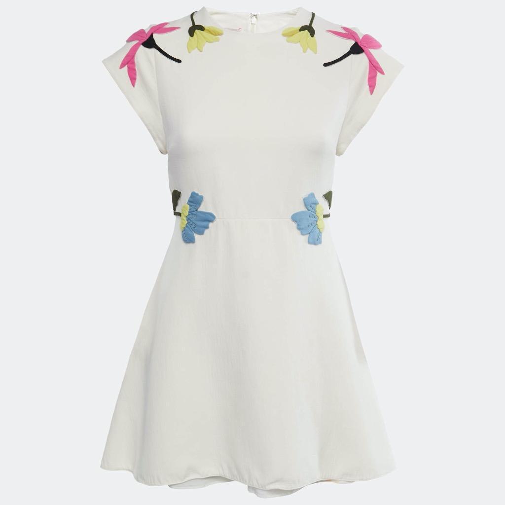 Valentino★素敵!Cream with Floral Applique Mini Dress NWT Valentino Cream with Floral Appliqué Cap Sleeve Mini