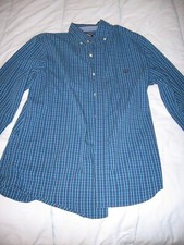Chaps Men's Dress Shirt Blue Black Checkered Size Medium