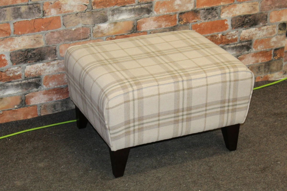 FOOTSTOOL IN CREAM BEIGE GREY CHECK FABRIC 786 2