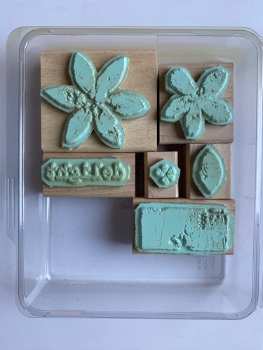 "PAINT PRINTS" 6pc Rubber Stamps Grungy Flowers Leaf 'Delight' 2005 Stampin' Up! - Picture 2 of 2