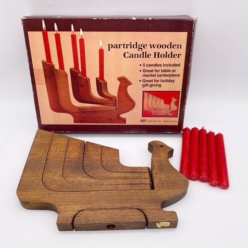 Vintage Wood Partridge Candle Holder New Open Box Holiday Display Giftco 1980s - Picture 2 of 4