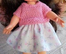 Gonna a fiori e maglia in cotone  rosa coordinata per bambole mini Furga L & C.