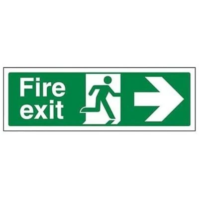 VSAFETY V Safety Fire Exit Arrow Right Sign 300mm x 100mm 2mm Rigid Plastic Landscape