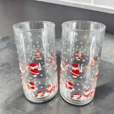 Vintage Crisa Clearly Santa Claus Snowflakes Drinkware Tumbler Set 2 Glasses