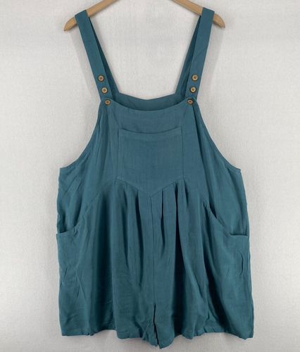 ANRABESS Overalls 2XL Plus Linen Rayon Romper Mini Pleated Blue NEW