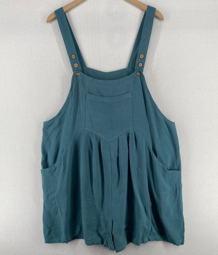 ANRABESS Overalls 2XL Plus Linen Rayon Romper Mini Pleated Blue NEW - Picture 1 of 16