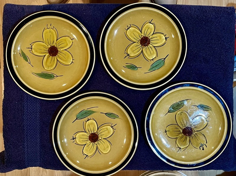 Set of 4 Bread/Salad Plates by "Designer's Collection" Hand Decorated Stoneware