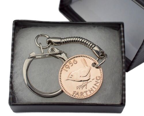 COIN KEYRING - BRITISH FARTHING KEY RING CHOICE OF YEAR 1911-1956 BIRTHDAY - Picture 1 of 1