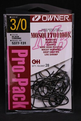 OWNER Mosquito Bait Hooks Pro Pack 5377-131 Size 3/0 - Black Chrome - Pack of 28