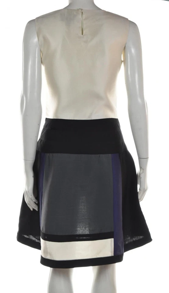 Vestido para mujer Cynthia Rowley talla 4 negro marfil funda por encima de la rodilla sin mangas seda Foto 2 de 4