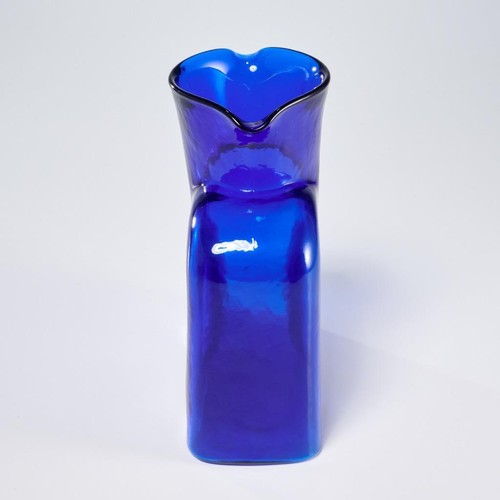 Blenko 384 Cobalt Blue Glass Bottle Pitcher Vase Decanter Double Spout Carafe 8" - Picture 3 of 6