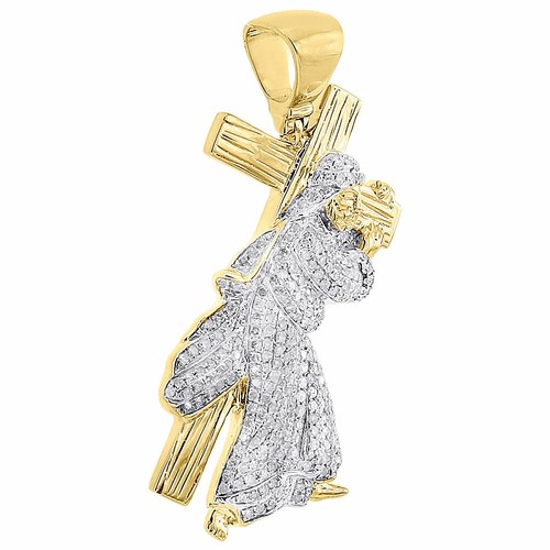 10k Yellow Gold Mens Figurine of Pure Faith Symbol 1.7" Diamond Pendant 1.15 Ct. - Picture 2 of 5