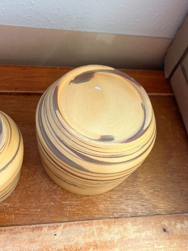 Vintage Lot of Tan & Brown Mission Swirled Art Pottery Shallow Vases Planter Pot - Picture 14 of 16