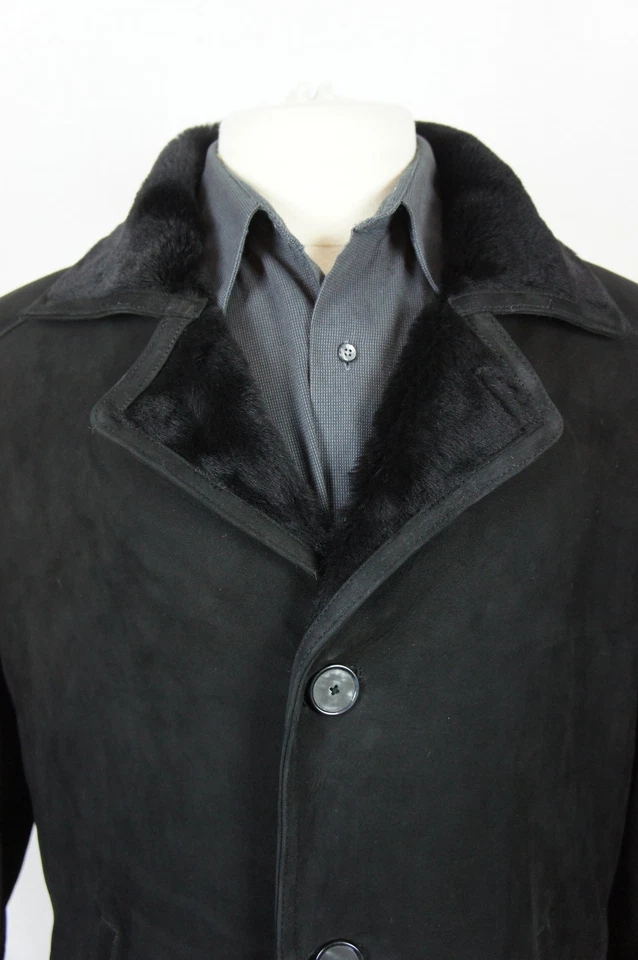 Men New 100% Genuine Suede Shearling Leather Sheepskin Coat Trench Jacket XS-8XL - Image 2 of 4