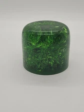 Vtg Mcm Crackled Green Lucite Paperweight  2.25" High X 2.25 Dia.