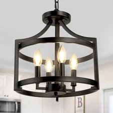 Black Farmhouse Chandelier 4 Lights, Modern Hanging Pendant Light Convertible...