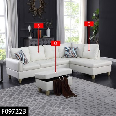 White Faux Leather 3-Piece Living Room Sofa Set