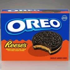 NEW OREO REESE'S Peanut Buttery Creme Chocolate Sandwich Cookies LIMITED EDITION