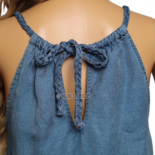 Joie Chambray Lyocell Braided Halter Neck Tank Top Cropped Sleeveless Size L - Picture 6 of 9
