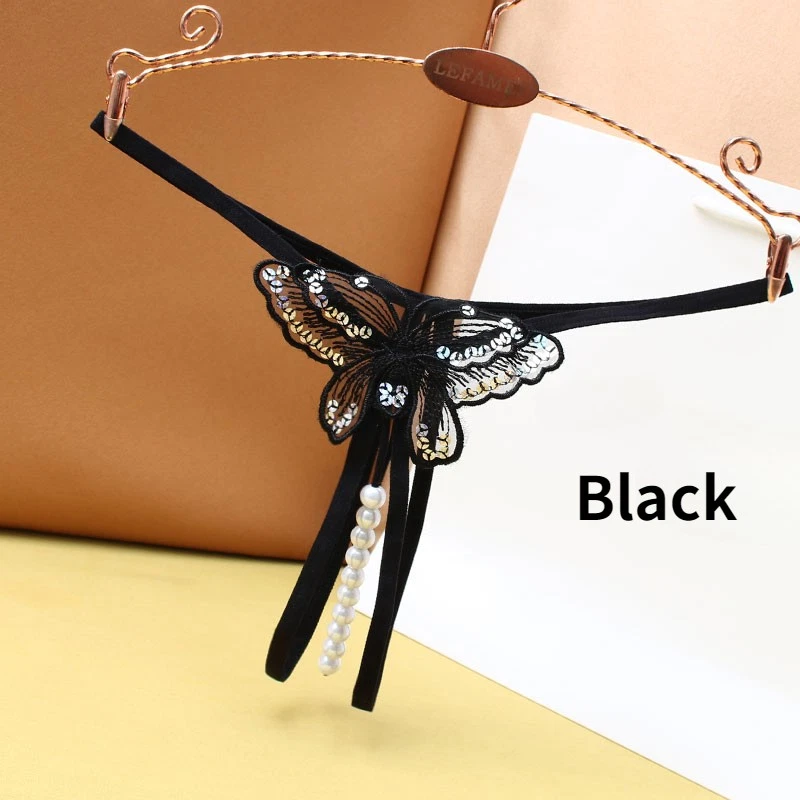 3Pcs Damen Schmetterling Pailletten G-String Tanga Kunstperle Slip Lingerie Slip - Bild 4 von 4