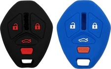 Keyless Entry Remote Key Fob Skin Cover Protective 1 Black with Red + 1 Blue 