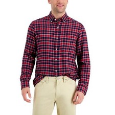Club Room Men's Cotton Regular-Fit Plaid Flannel Shirt Navy/Red Check-2XL