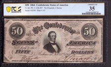 1864 $50 CONFEDERATE STATES OF AMERICA NOTE CURRENCY T-66 PF-3 PCGS B VF 35