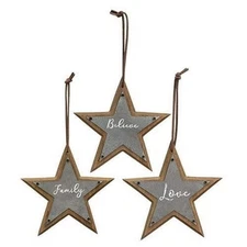 CWI Gifts 3/Set, Family, Love, and Believe Star Ornaments, Multi