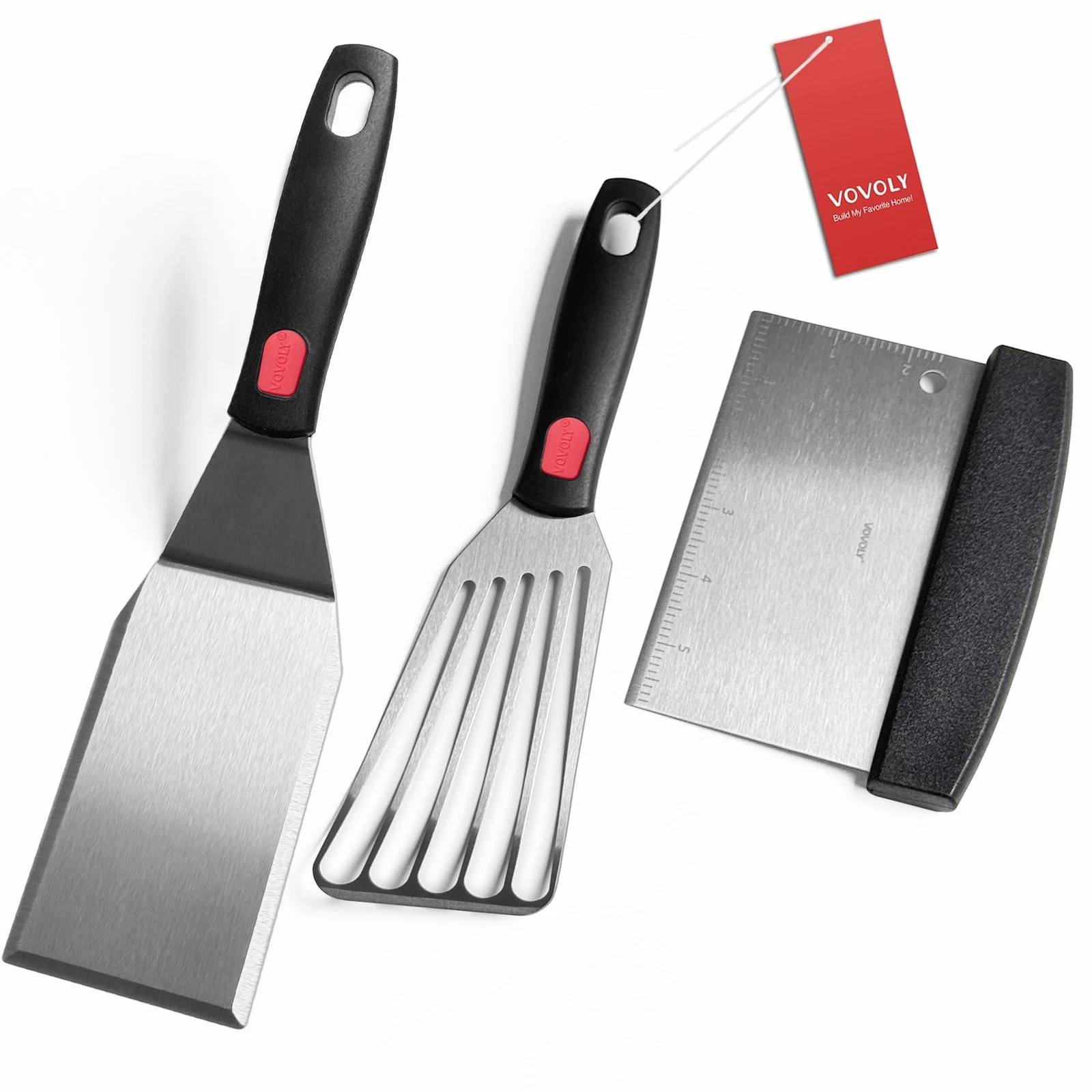 Stainless Steel Spatula Set with Heat Resistant Silicone Handle, Metal Spatul...