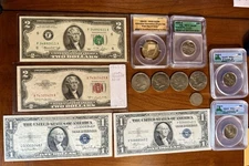 U.S. Coin & Currency Lot Plus Bonus Foreign Currency Bills!! Graded & Raw