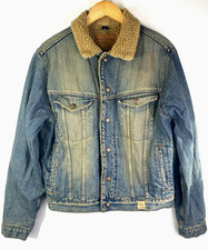 Abercrombie  Fitch Men's Denim Jean Jacket Size M Blue Sherpa Lined Trucker VTG