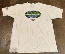 Rare Vintage Reebok Survivor TV Series Finish Line Promo T-Shirt Dual Sided Y2K