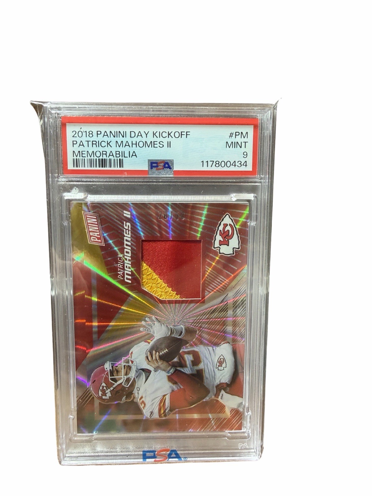 Patrick Mahomes 2018 Game Worn Patch PSA 9 Chiefs Memorabilia 20/50 view 3