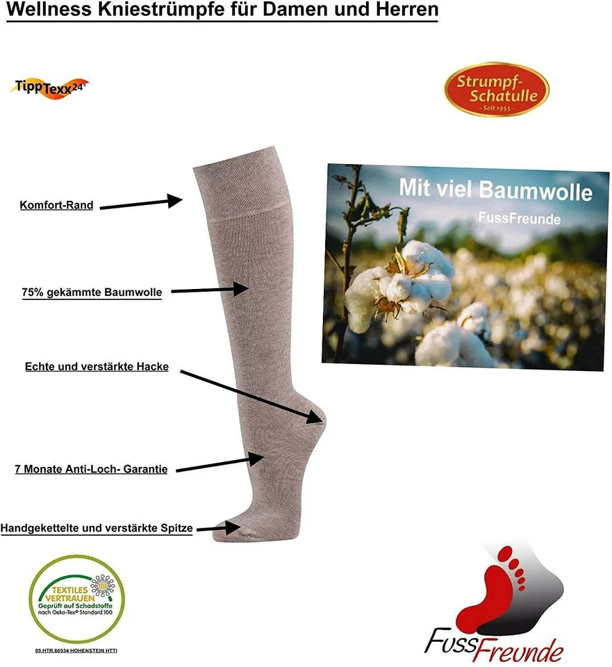 4 Paar Kniestrümpfe mit Antiloch-Garantie ohne Gummidruck für Damen & Herren - Bild 4 von 4