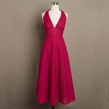 $148 NWT J Crew 100% Cotton * Berry * Embossed Beach Halter Dress 4P 4 Petite P