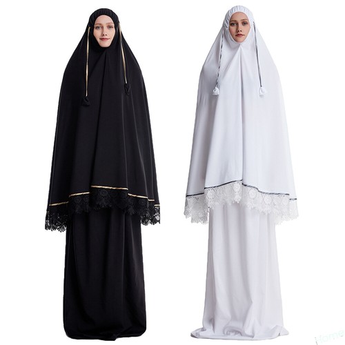 2pcs Women Prayer Dress Abaya Hijab Khimar Skirt Kaftan Dress Muslim Overhead - Picture 2 of 53