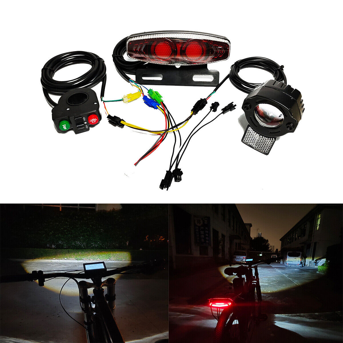 12-60V Ebike Headlight Tail Rear Lights LED Brake Lamp Electric Bike Light